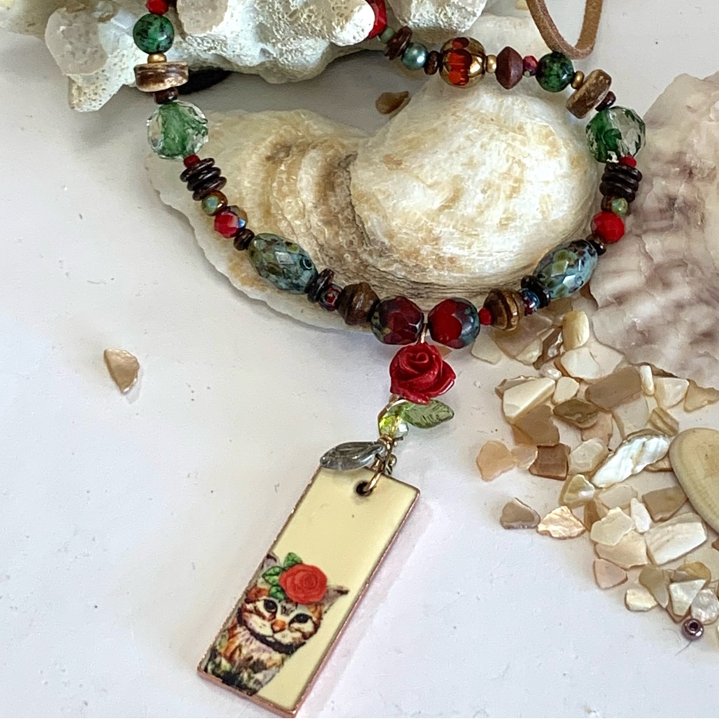 Victorian Kitty Beaded Pendant